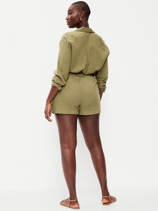 Image number 5 showing, High-Waisted Beach Linen Pull-On Shorts