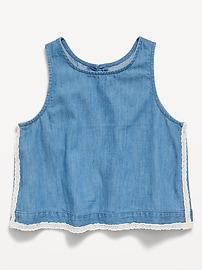Image number 2 showing, Sleeveless Lace-Trim Chambray Top for Girls
