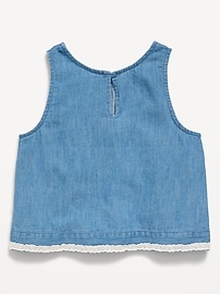 Image number 3 showing, Sleeveless Lace-Trim Chambray Top for Girls