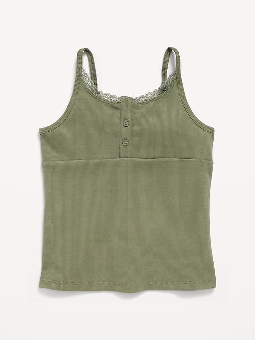Image number 1 showing, Fitted Lace-Trim Henley Tank Top for Girls