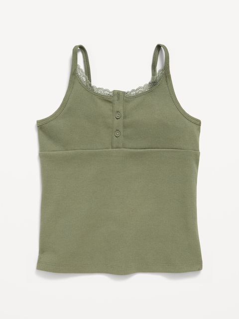Fitted Lace-Trim Henley Tank Top for Girls