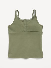 Image number 1 showing, Fitted Lace-Trim Henley Tank Top for Girls