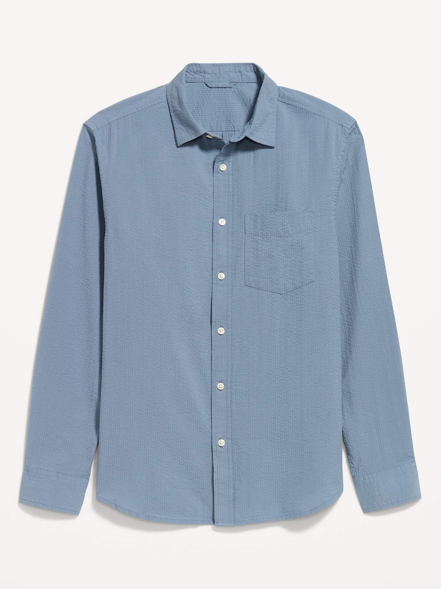 Мужская рубашка Old Navy Long-Sleeve Seersucker Pocket, цвет: Океанский — фото 4