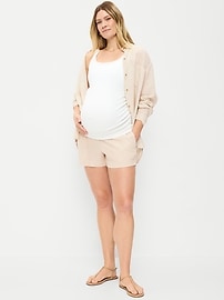 Image number 1 showing, Maternity Linen-Blend Pull-On Shorts -- 3.5-inch inseam