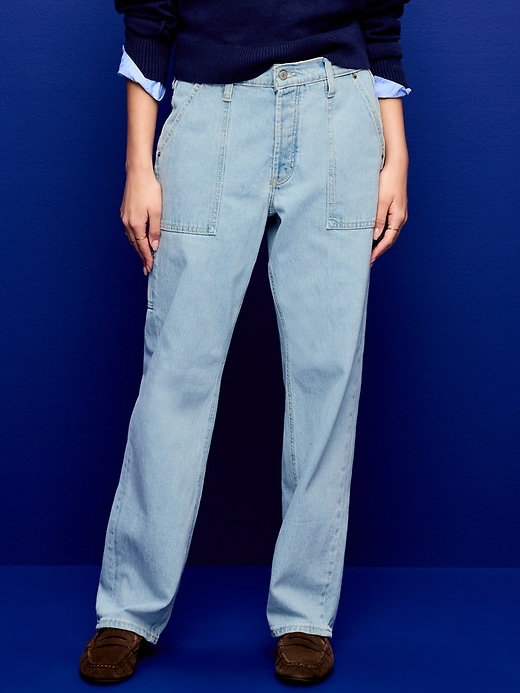 Image number 2 showing, Low-Rise Utility Slouchy Straight Jeans