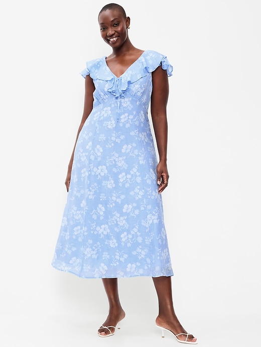 Image number 6 showing, Ruffle-Sleeve Fit & Flare Midi Dress