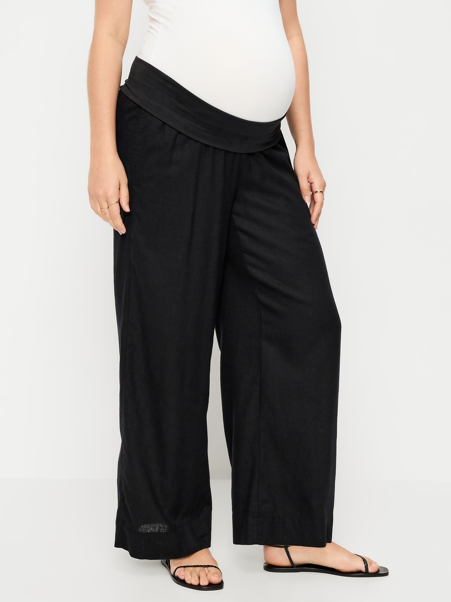 Maternity Rollover Waist Linen-Blend Super Wide-Leg Pants