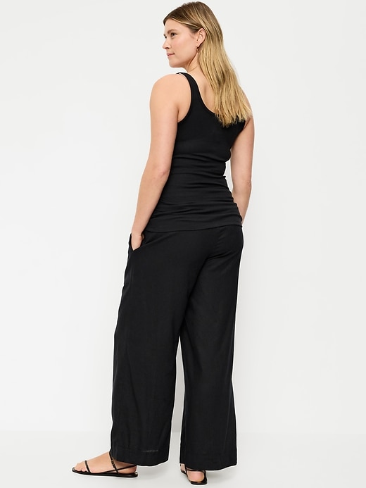 Image number 3 showing, Maternity Rollover Waist Linen-Blend Super Wide-Leg Pants