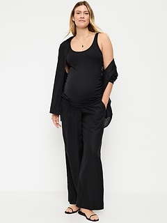 Maternity Rollover Waist Linen-Blend Super Wide-Leg Pants