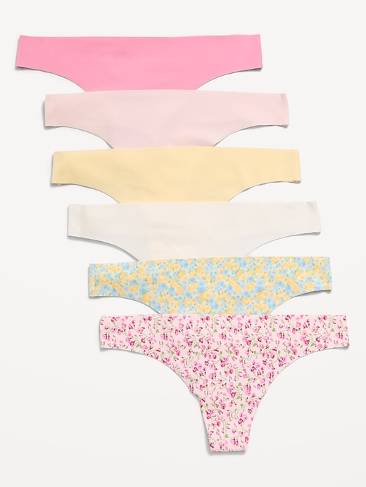 Image number 1 showing, Low-Rise No-Show Thong Underwear 6-Pack