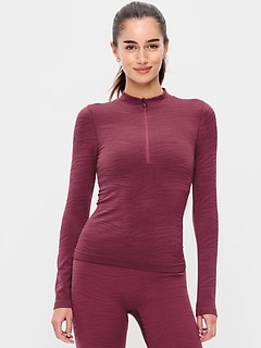 Seamless Jacquard Mock-Neck Half-Zip Top