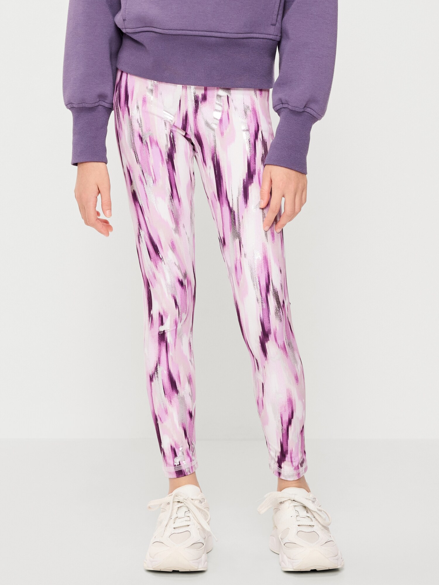 Леггинсы Old Navy High-Waisted PowerSoft 7/8 Leggings для девочек, цвет: Металлик фиолетовый — фото 6