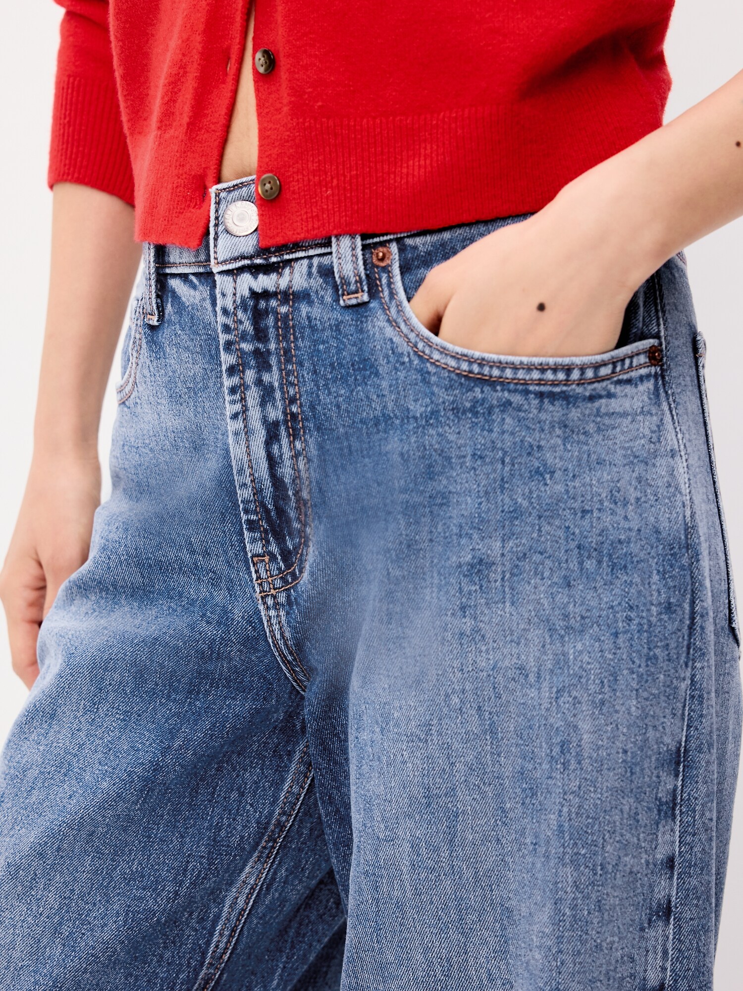 Женские джинсы Old Navy High-Waisted Baggy Wide-Leg Stretch, цвет: Larkspur — фото 4