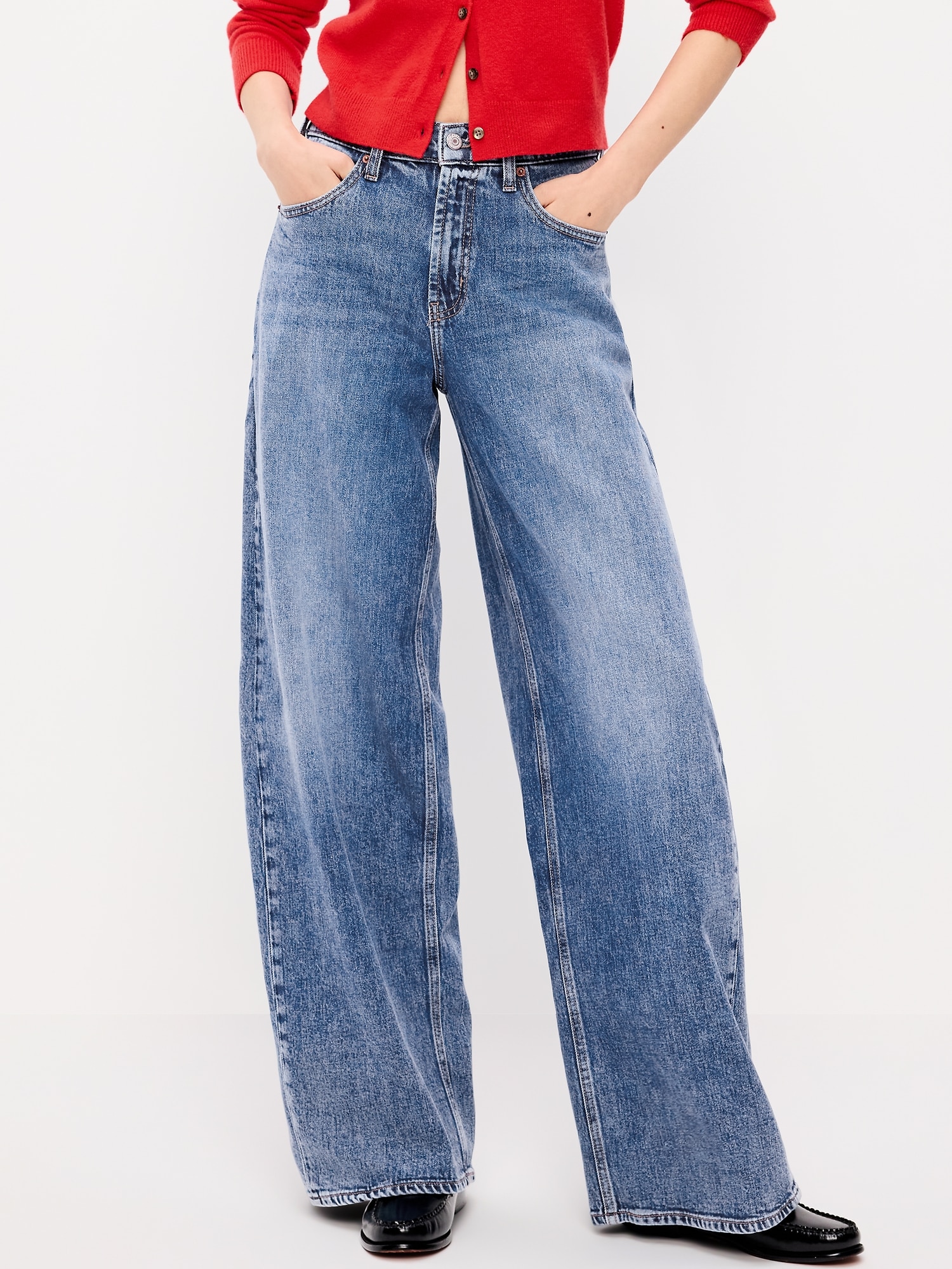 High-Waisted Baggy Wide-Leg Stretch Jeans