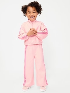 Dynamic Fleece Quarter-Zip and Wide-Leg Sweatpants Set for Toddler Girls