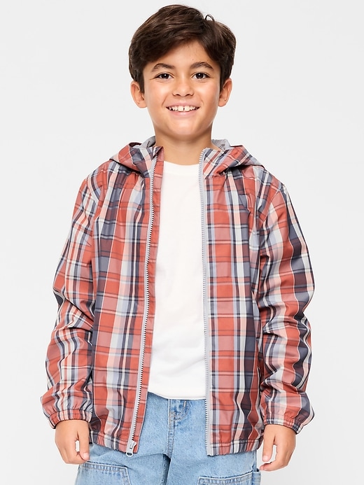 Image number 1 showing, Water-Resistant Plaid Zip-Front Jacket for Boys