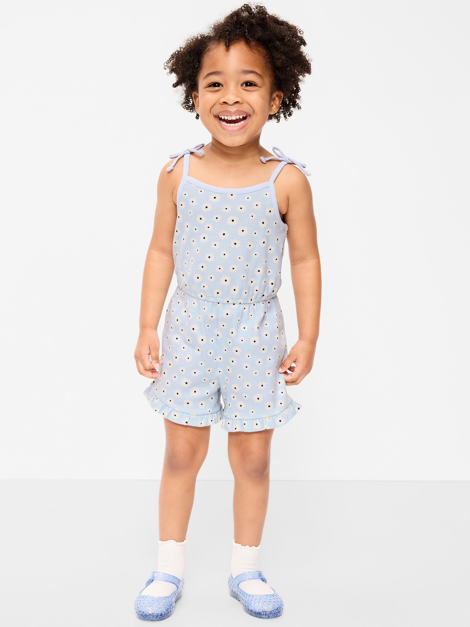 Sleeveless Tie-Bow Ribbed Romper for Toddler Girls