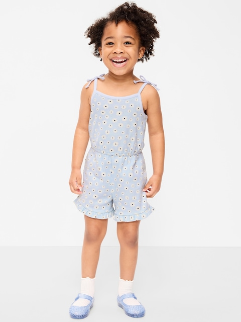 Sleeveless Tie-Bow Ribbed Romper for Toddler Girls