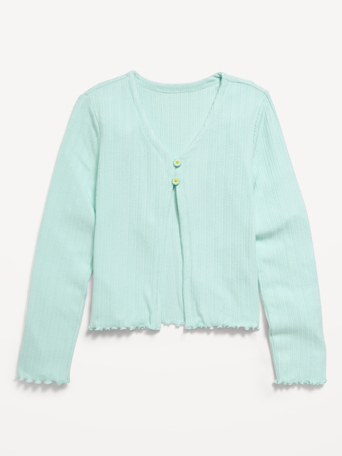Pointelle-Knit V-Neck Cardigan for Girls