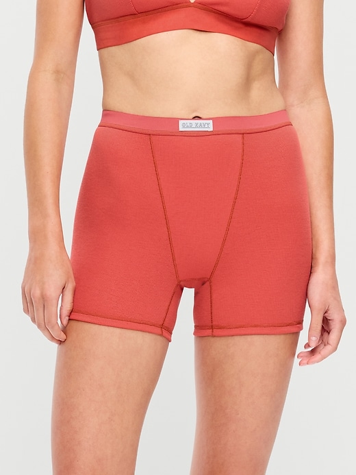 Image number 1 showing, High-Waisted Ribbed Boyshort Briefs -- 3-inch inseam