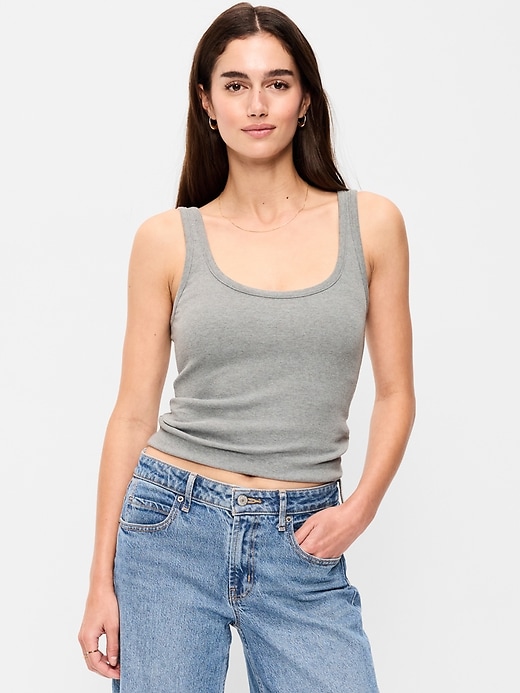 Image number 1 showing, First-Layer Ribbed Scoop-Neck Tank Top