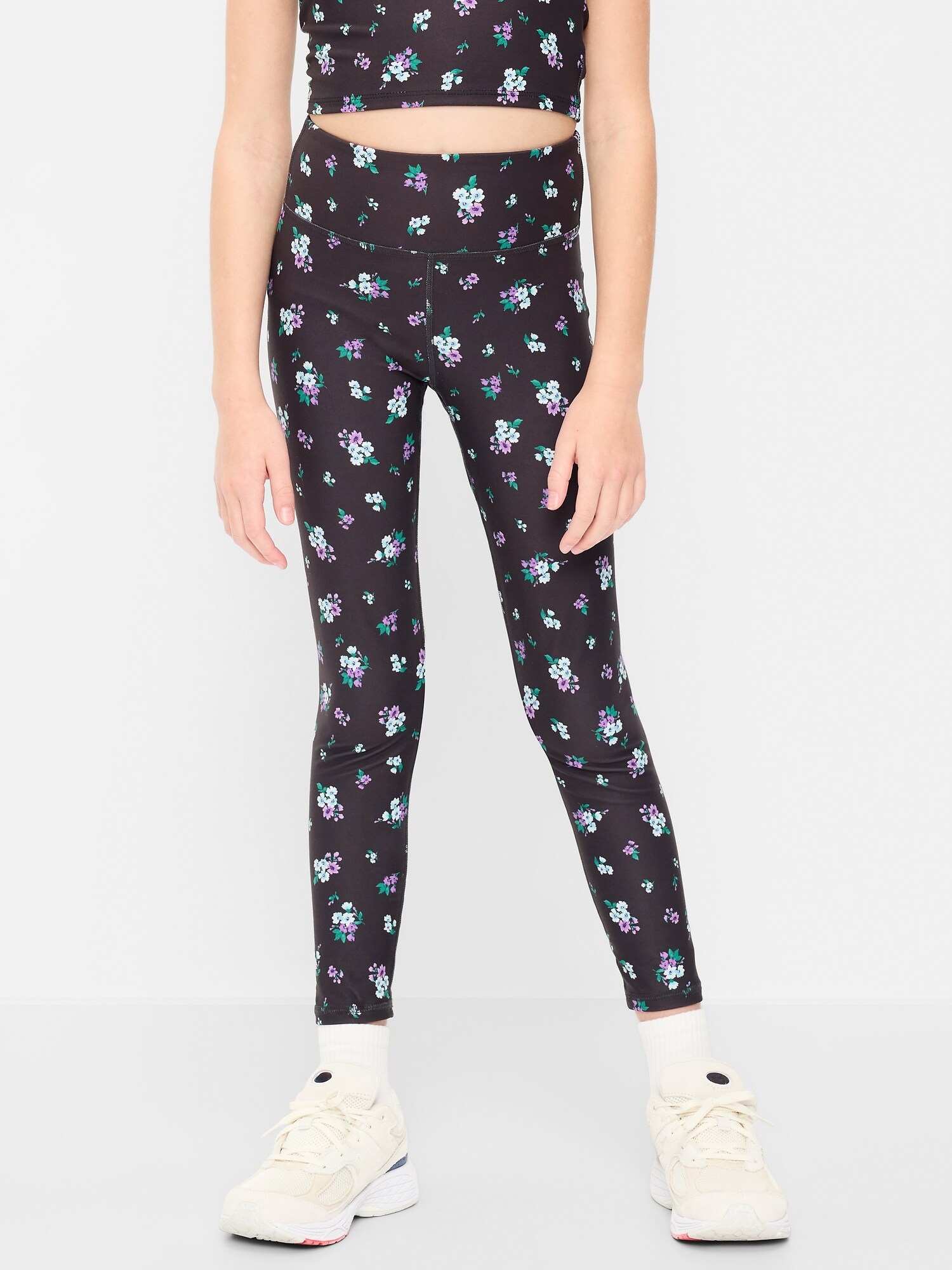 Леггинсы Old Navy High-Waisted PowerSoft 7/8-Length Side-Pocket Leggings для девочек, цвет: Чёрный с принтом
