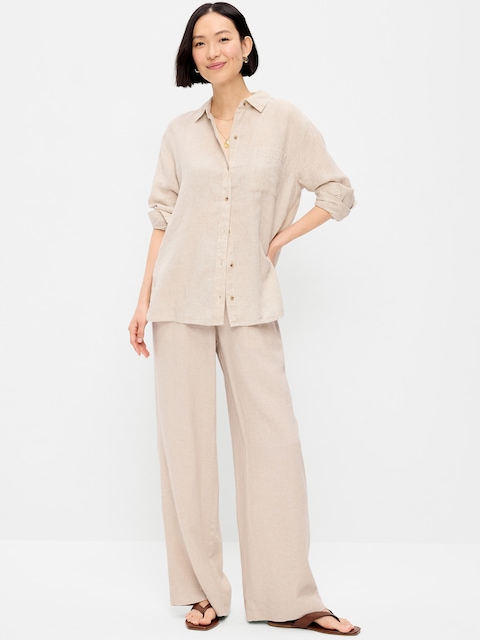 High-Waisted Linen-Blend Super Wide-Leg Pants