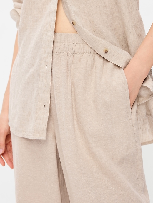 Image number 4 showing, High-Waisted Linen-Blend Wide-Leg Pants