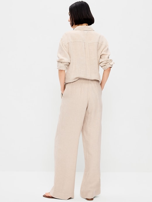 Image number 3 showing, High-Waisted Linen-Blend Wide-Leg Pants