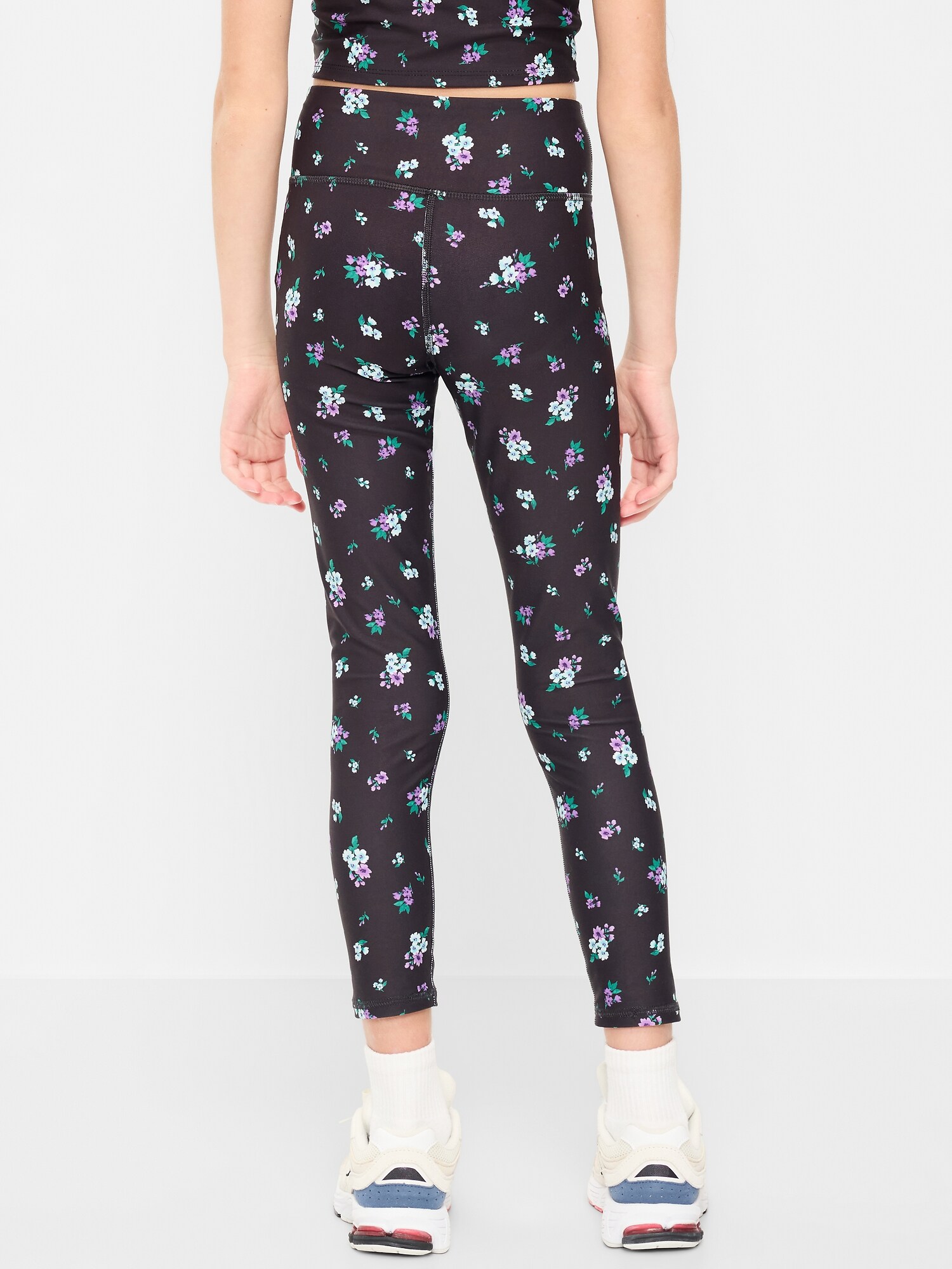 Леггинсы Old Navy High-Waisted PowerSoft 7/8-Length Side-Pocket Leggings для девочек, цвет: Чёрный с принтом — фото 2