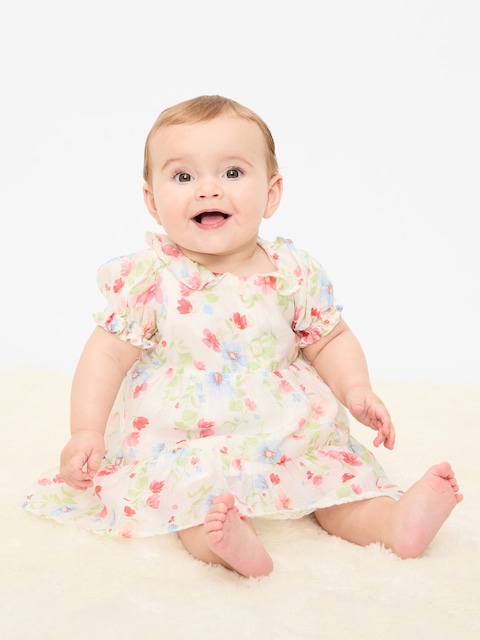 Printed Puff-Sleeve Tiered Swing Dress for Baby