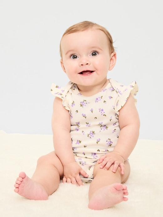 Image number 1 showing, Short-Sleeve Ruffle-Trim Ribbed Bodysuit for Baby