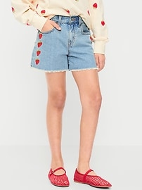 Image number 1 showing, High-Waisted Embroidered Frayed-Hem Jean Shorts for Girls