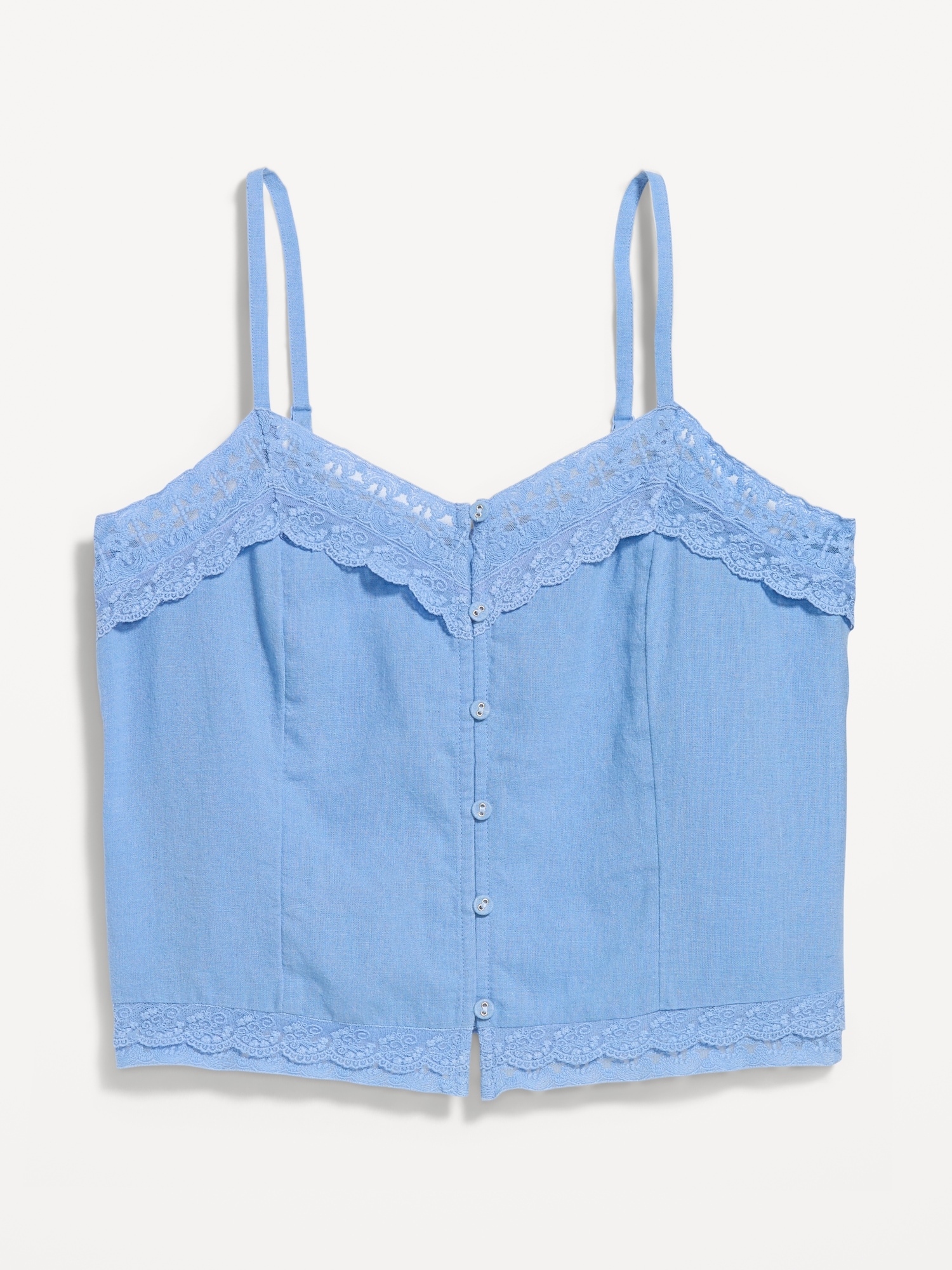 Lace-Trim Linen-Blend Cami Tank Top