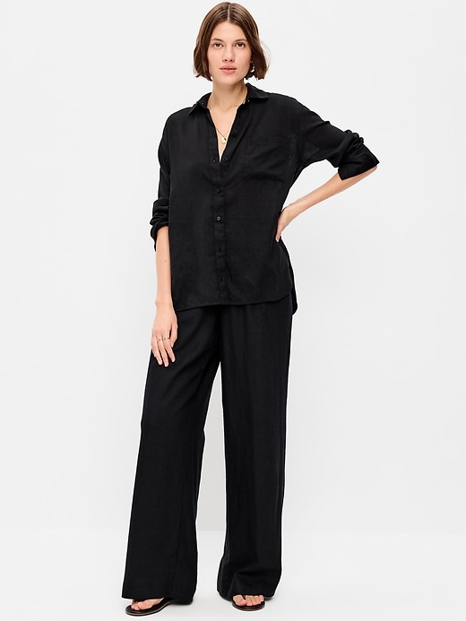 Image number 1 showing, High-Waisted Linen-Blend Wide-Leg Pants