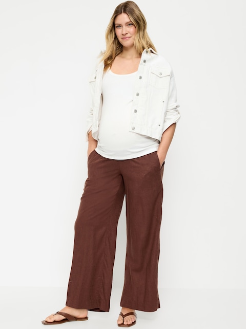 Maternity Rollover Waist Linen-Blend Super Wide-Leg Pants