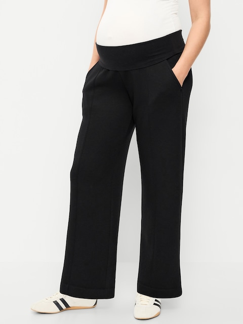 Maternity Bounce Fleece Rollover-Waist Wide-Leg Pants