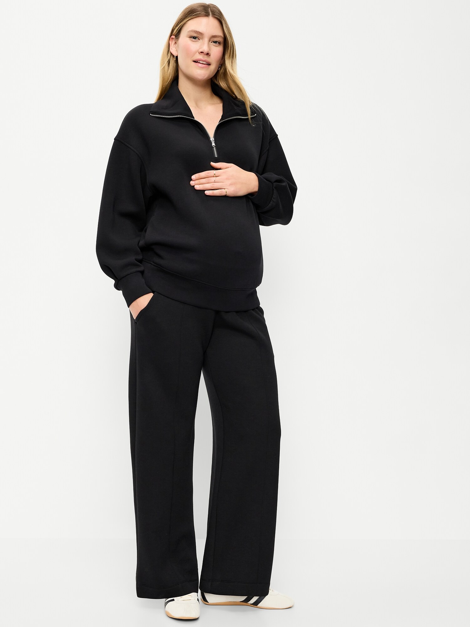 Женские брюки Old Navy Maternity Bounce Fleece Rollover-Waist Wide-Leg, цвет: Чёрный — фото 3