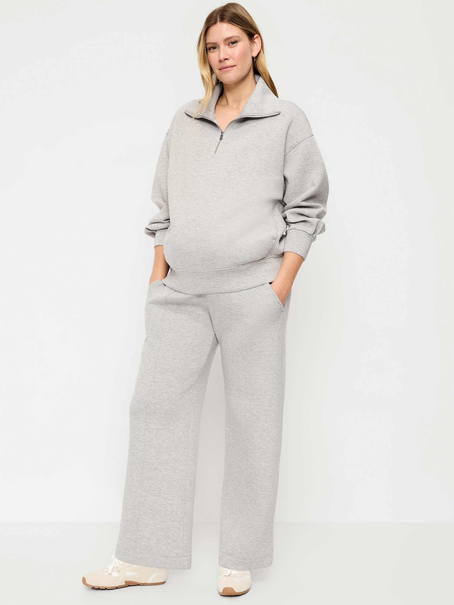 Maternity Bounce Fleece Full-Panel Wide-Leg Sweatpants