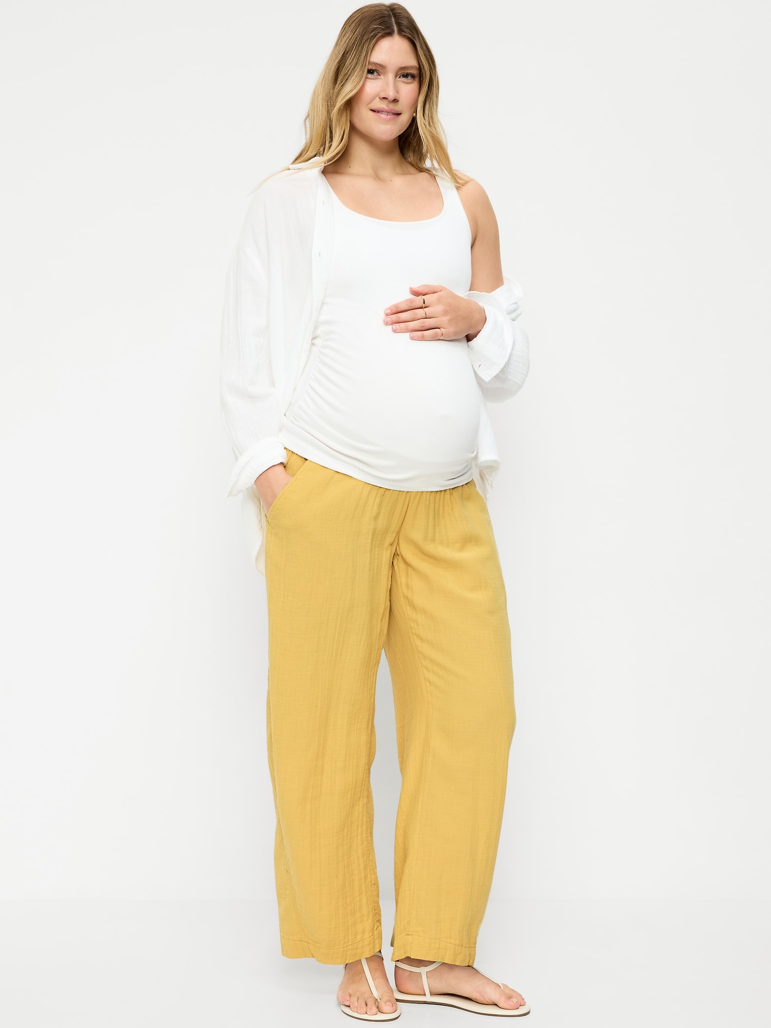 Maternity Rollover-Waist Barrel Leg Ankle Pants