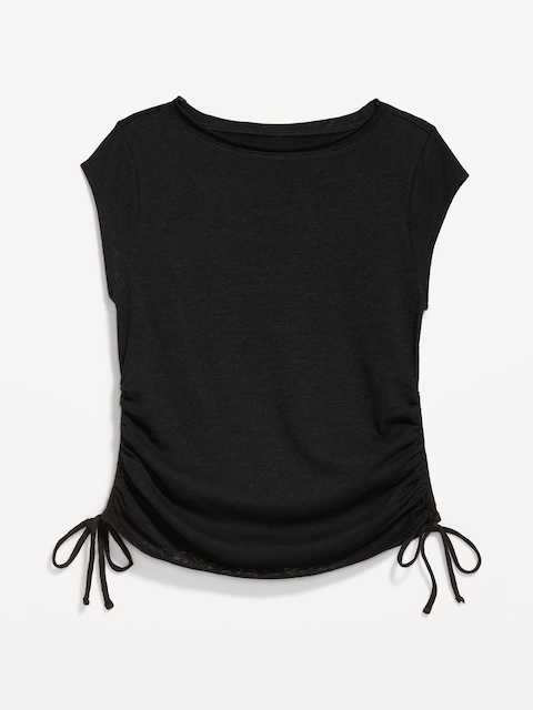 Cap-Sleeve Shirred Side Top