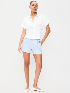 High-Waisted Beach Linen Pull-On Shorts