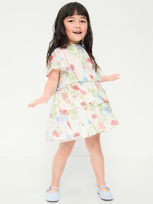 Image number 1 showing, Short-Sleeve Tiered Swing Dress for Toddler Girls
