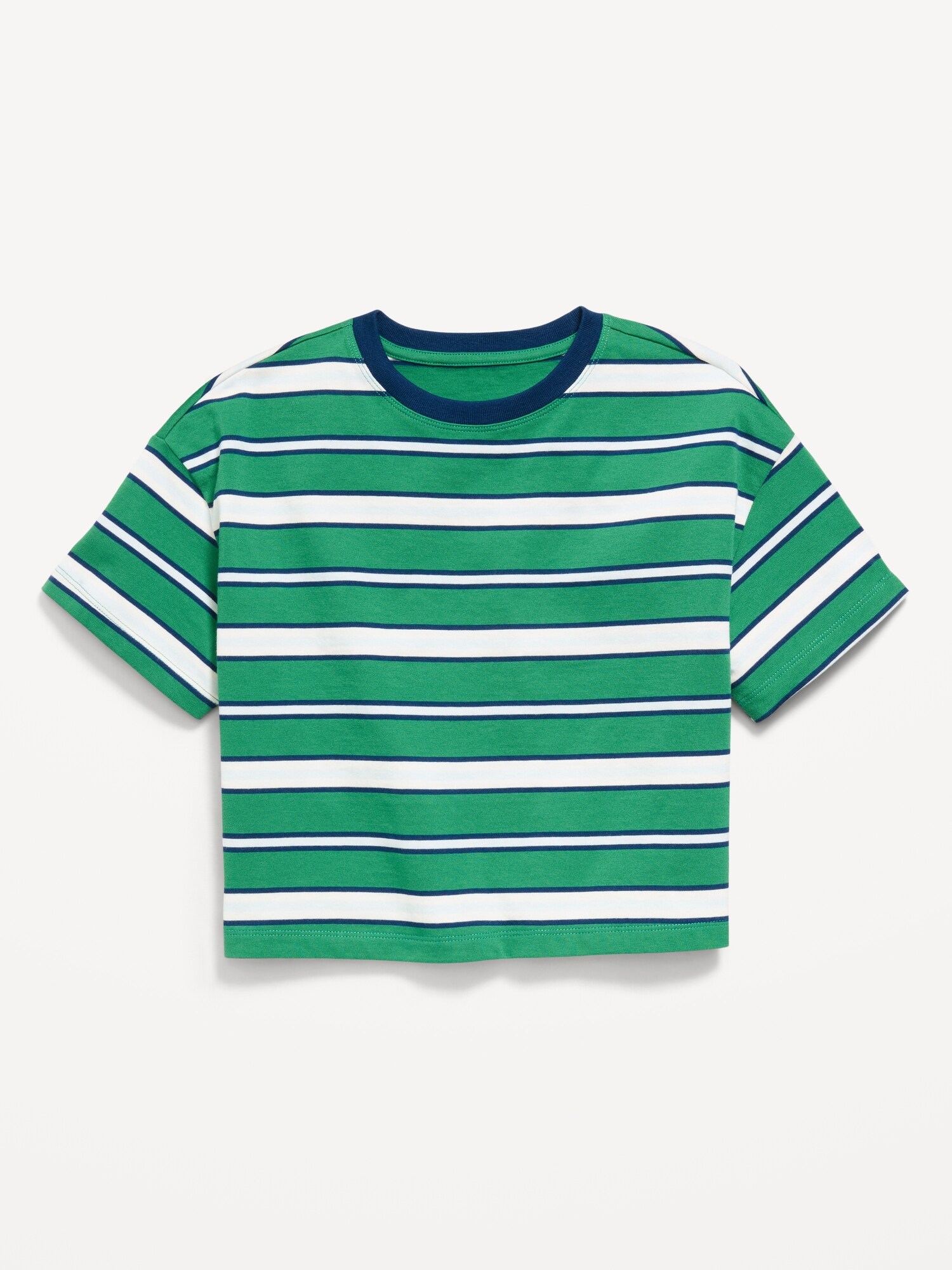 Футболка Old Navy Oversized Short-Sleeve Cropped T-Shirt для девочек, цвет: Зелёный полосатый — фото 2
