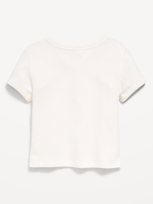 Image number 3 showing, Fitted Short-Sleeve Lace-Up Waffle-Knit Top for Girls