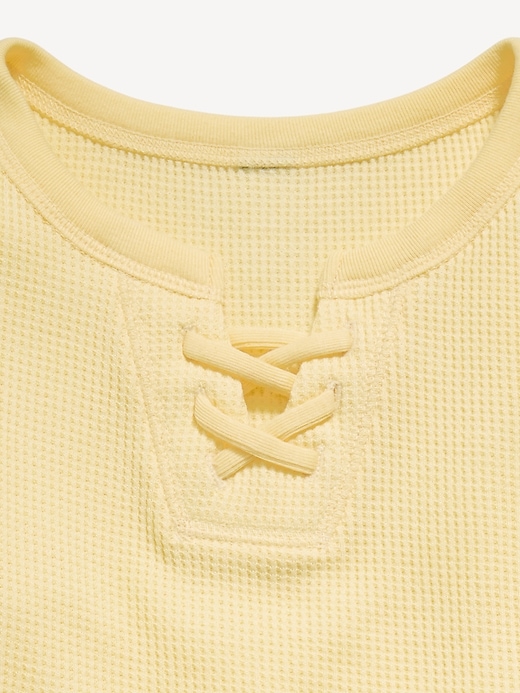 Image number 4 showing, Fitted Short-Sleeve Lace-Up Waffle-Knit Top for Girls