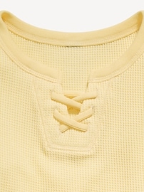 Image number 4 showing, Fitted Short-Sleeve Lace-Up Waffle-Knit Top for Girls