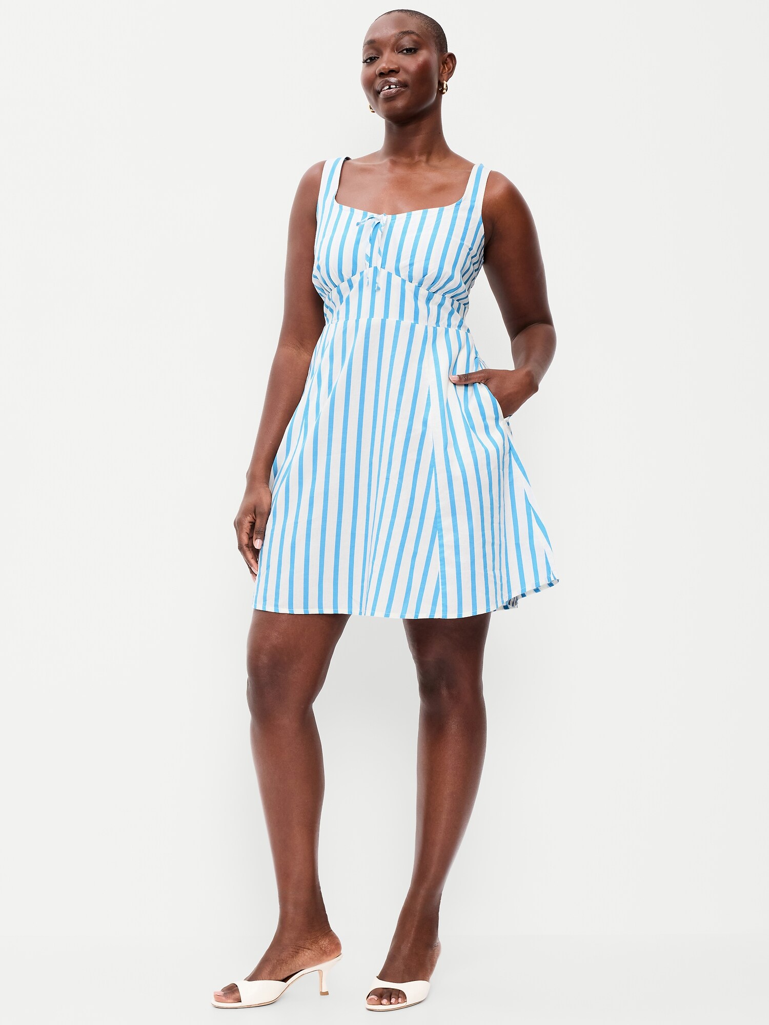 Женское платье Old Navy Fit & Flare Cami Mini, цвет: Синий полосатый — фото 6