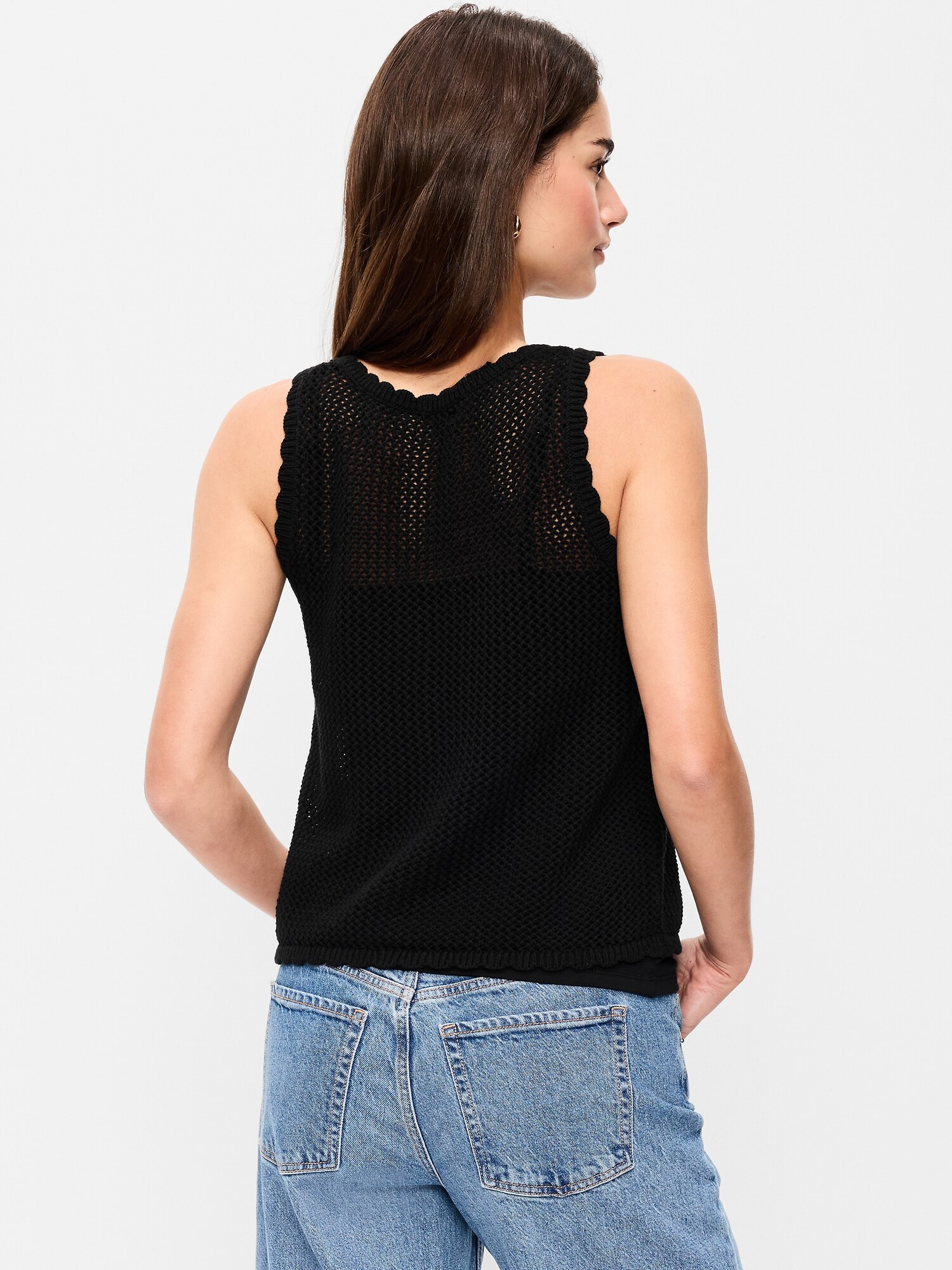 Женский топ Old Navy Sleeveless Seaside Cotton Crochet Tank Top, цвет: Чёрный — фото 2