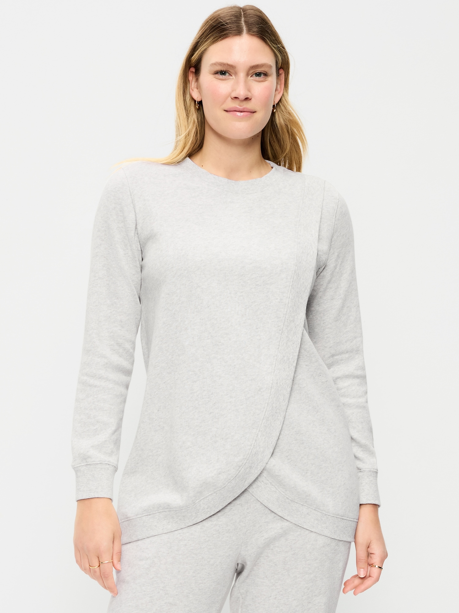 Maternity Fleece Crossover Nursing Tunic Sweatshirt